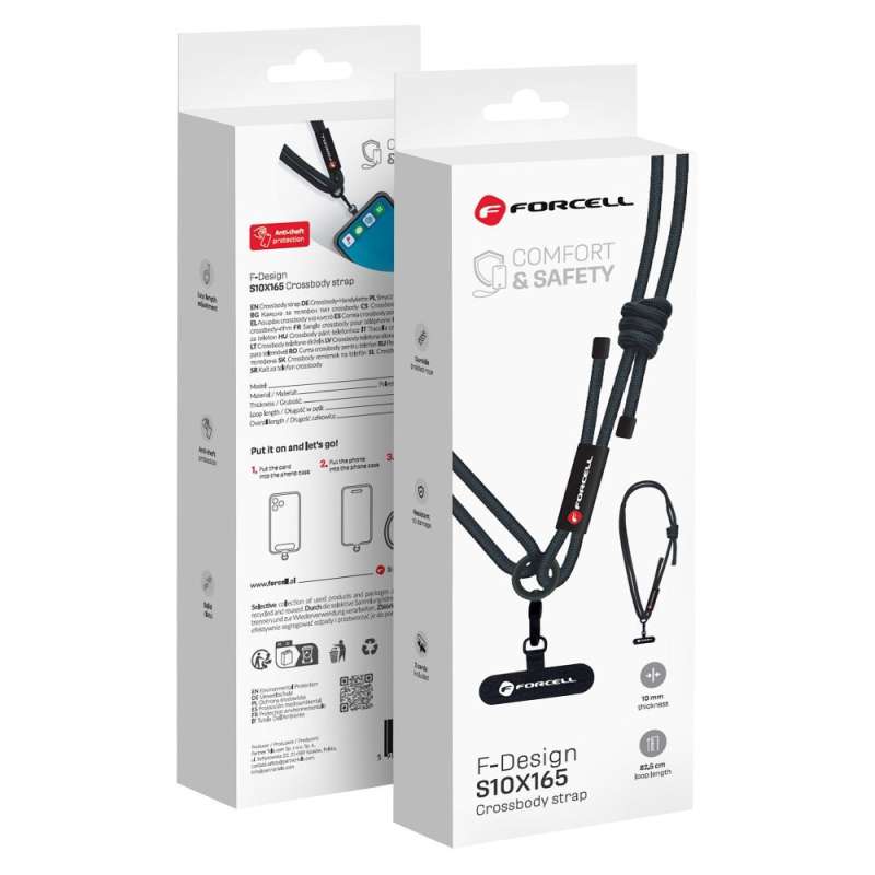 SPOTT-GR Forcell F-Design S100X165 - Λουράκι για Θήκη Κινητού με Ρυθμιζόμενο Μήκος (Μέγιστη Θηλιά 82.5 εκατοστά) - Μαύρο