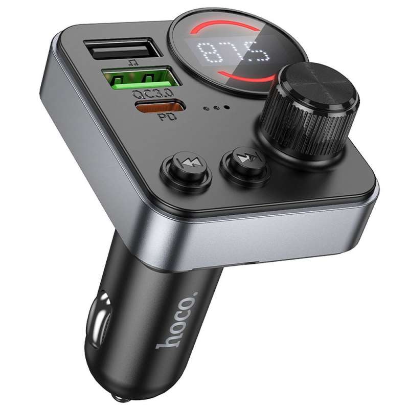 SPOTT-GR Hoco E86 - FM Transmitter με Bluetooth και Φορτιστή με Υποδοχές 2 x USB-A και 1 x Type-C (PD QC 3.0 48W) σε Μαύρο Χρώμα