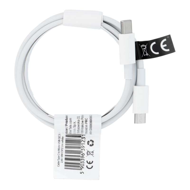 SPOTT-GR OEM C972 - Καλώδιο Type-C σε Micro USB Quick Charge 3.0 2.4A 18W 2m - Άσπρο