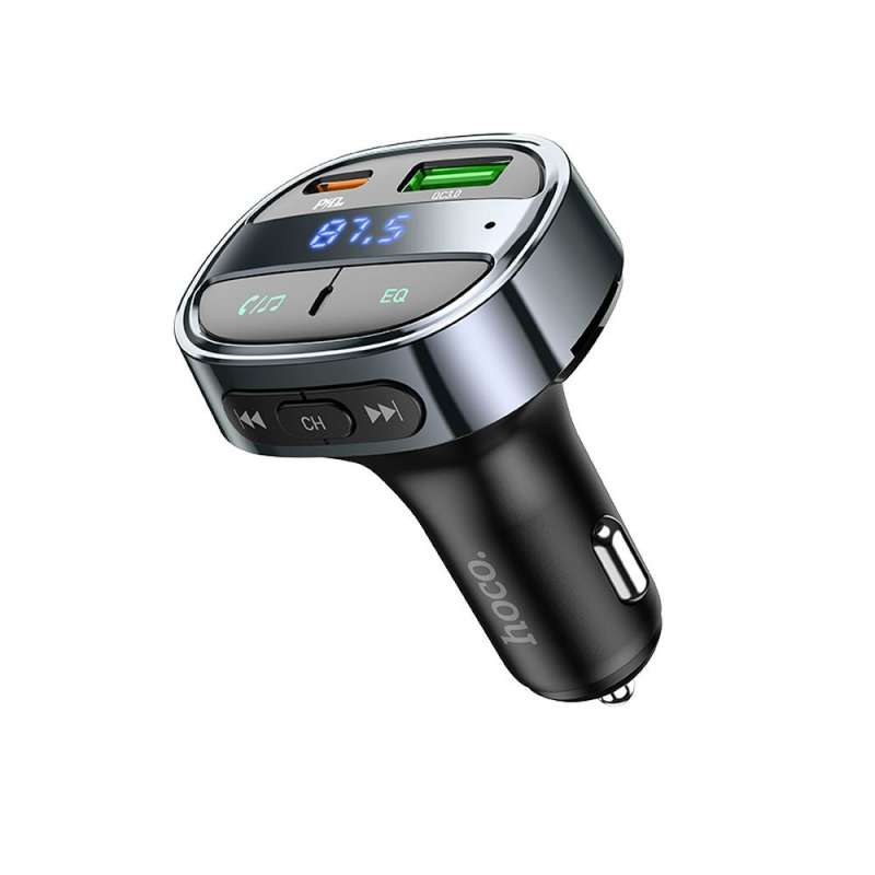 SPOTT-GR Hoco E70 - FM Transmiter Bluetooth με Υποστήριξη Φόρτισης, Οθόνη LED και Υποδοχές USB-A και Type-C PD Quick Charge 3.0 5A 30W - Μαύρο