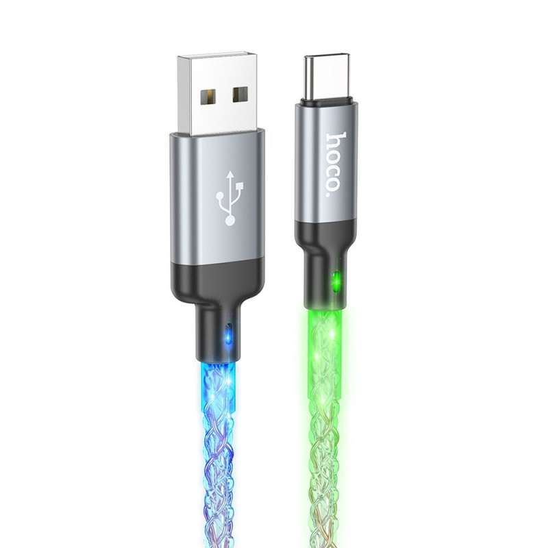SPOTT-GR Hoco U112 Shine - Καλώδιο USB-A σε Type-C 3A 1m με Φως - Γκρι