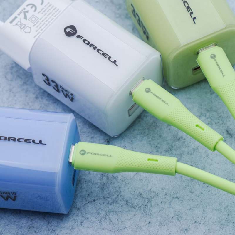 SPOTT-GR Forcell F-Energy C341 Silicone - Καλώδιο USB-A σε Micro USB Quick Charge 3.0 2.4A 18W 1m - Πράσινο