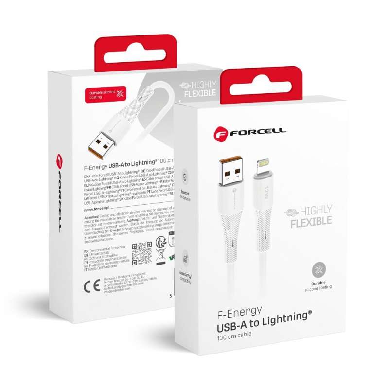 SPOTT-GR Forcell F-Energy C343 Silicone - Καλώδιο USB-A σε Lightning 2.4A 12W 1m - Άσπρο