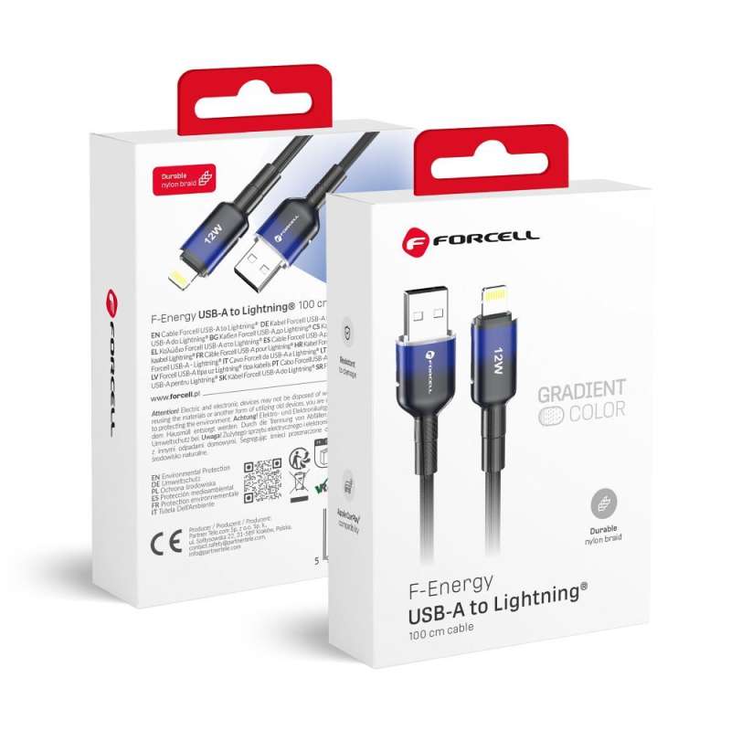 SPOTT-GR Forcell F-Energy C353 Gradient - Καλώδιο USB-A σε Lightning 2.4A 12W 1m - Μαύρο