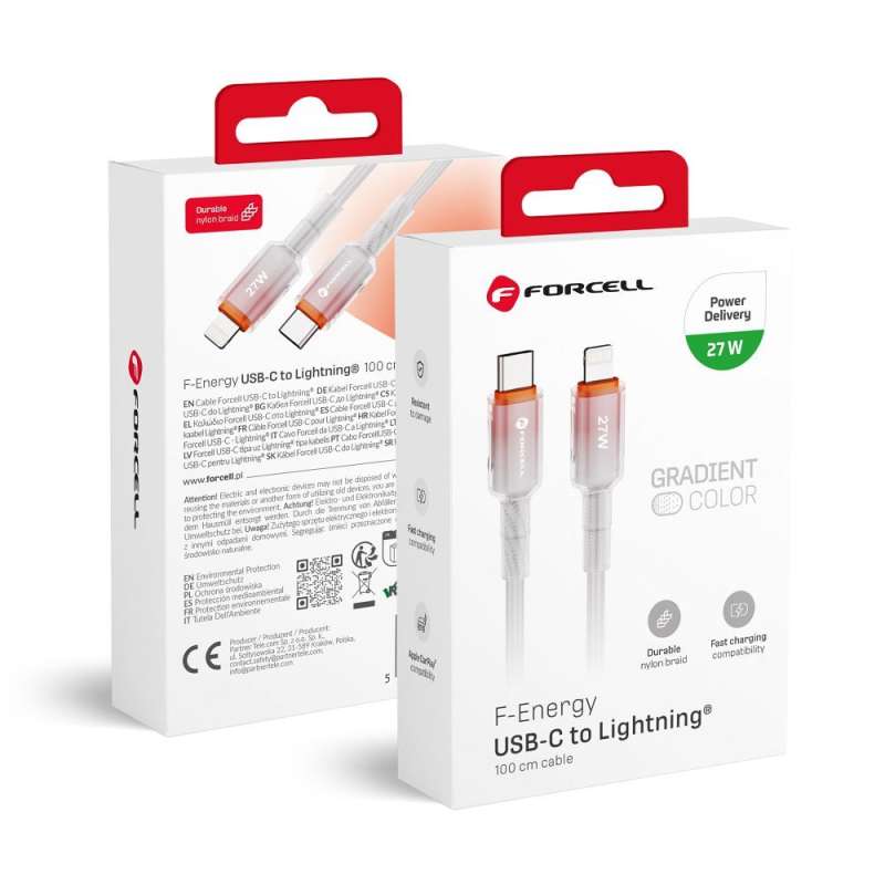 SPOTT-GR Forcell F-Energy C356 Gradient - Καλώδιο Type-C σε Lightning PD 3A 27W 1m - Άσπρο