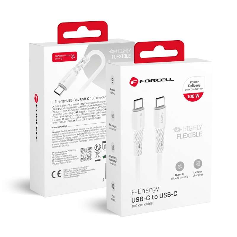 SPOTT-GR Forcell F-Energy C347 Silicone - Καλώδιο Type-C σε Type-C QC4.0 PD 5A 100W 1m - Άσπρο