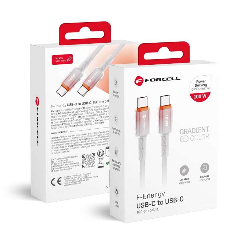 SPOTT-GR Forcell F-Energy C357 Gradient - Καλώδιο Type-C σε Type-C QC4.0 PD 5A 100W 1m - Άσπρο