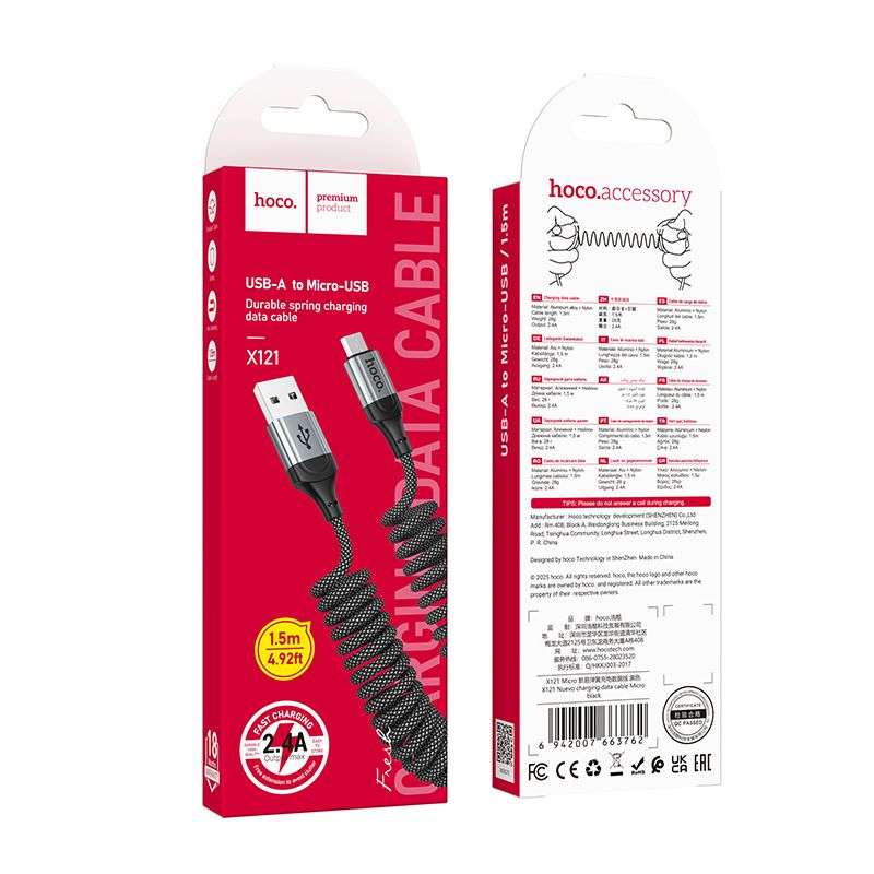 SPOTT-GR Hoco X121 - Καλώδιο USB-A σε Micro USB 2.4A 1.5m - Μαύρο