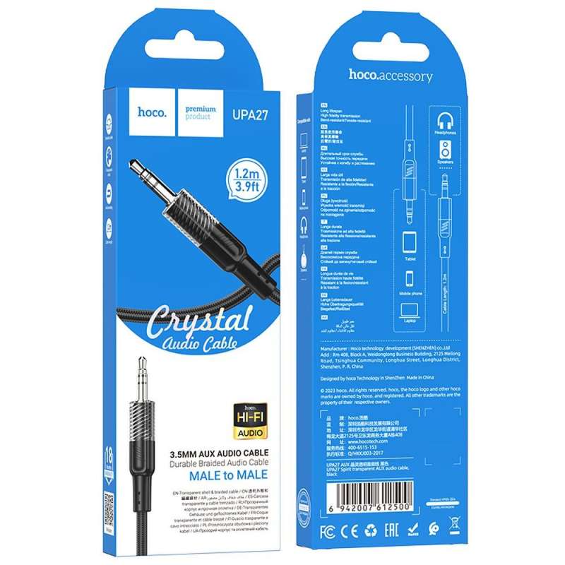 SPOTT-GR Hoco UPA27 - Καλώδιο AUX Jack 3.5mm σε Jack 3.5mm 1.2m - Μαύρο