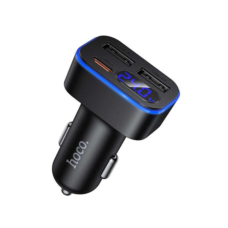 SPOTT-GR Hoco Z63A - Φορτιστής Αυτοκινήτου με Υποδοχές 2 x USB-A και 1 x Type-C (PD QC 3.0 42W) και Οθόνη Ενδείξεων σε Μαύρο Χρώμα