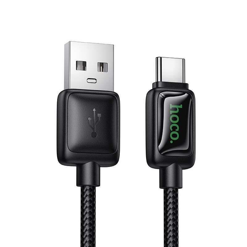 SPOTT-GR Hoco U146 - Καλώδιο USB-A σε Type-C (3A) 1.2m με Οθόνη Ενδείξεων LED σε Μαύρο Χρώμα