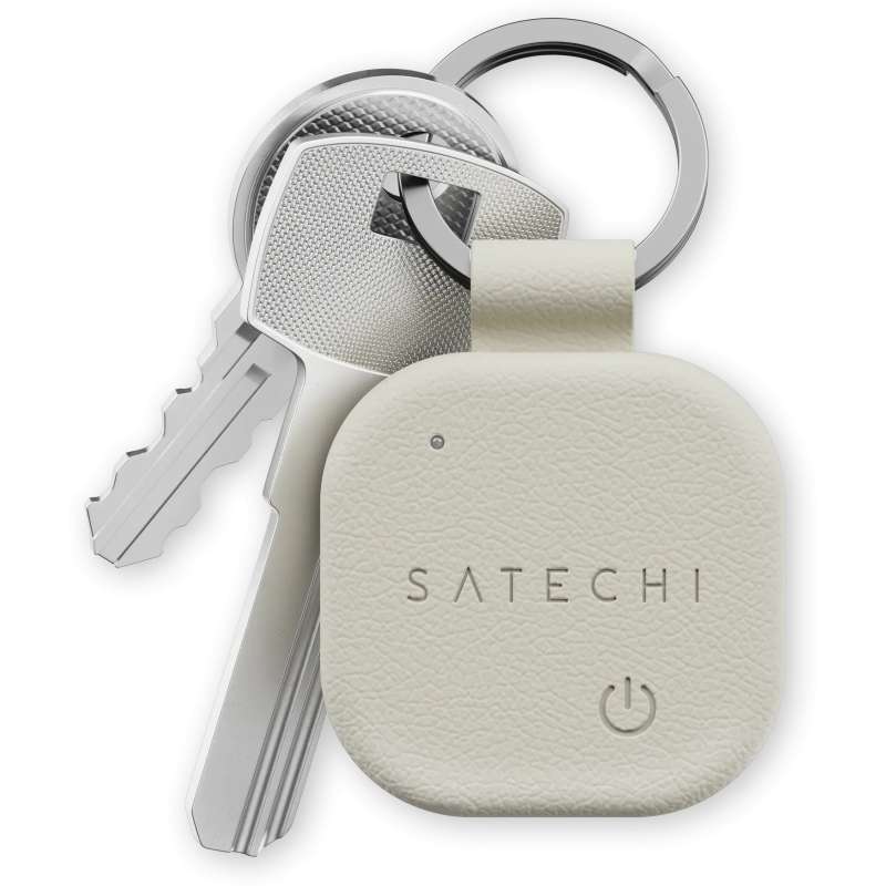 SPOTT-GR Satechi Vegan-Leather FindAll™ Keychain - GPS Tracker Συμβατό με Apple Find My με Σχήμα Μπρελόκ σε Μπεζ Χρώμα (ST-LKCFW)