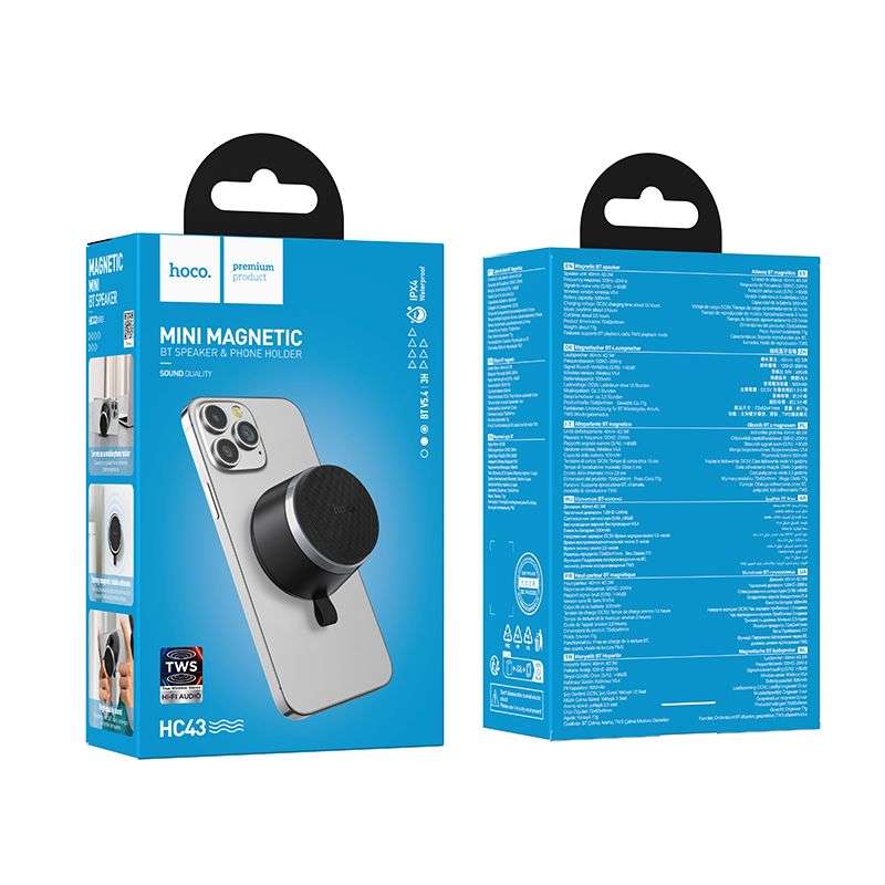 SPOTT-GR Hoco HC43 - Mini Ηχείο Bluetooth 3W με Εσωτερικό Μαγνήτη Στήριξης σε Μαύρο Χρώμα