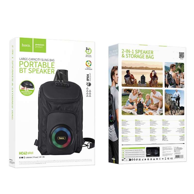 SPOTT-GR Hoco HC42 - Backpack Χωρητικότητας 6L με Ηχείο Bluetooth 8W σε Μαύρο Χρώμα