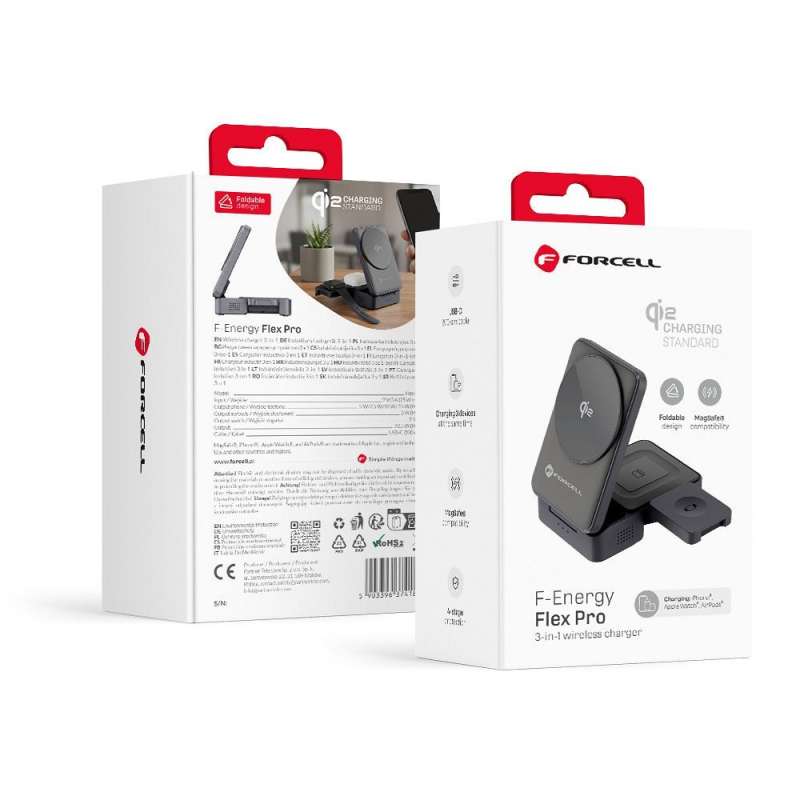 SPOTT-GR Forcell F-Energy Flex Pro F-05 - Ασύρματος Qi2 Φορτιστής 3 σε 1 με Υποστήριξη MagSafe 25W σε Ασημί Χρώμα