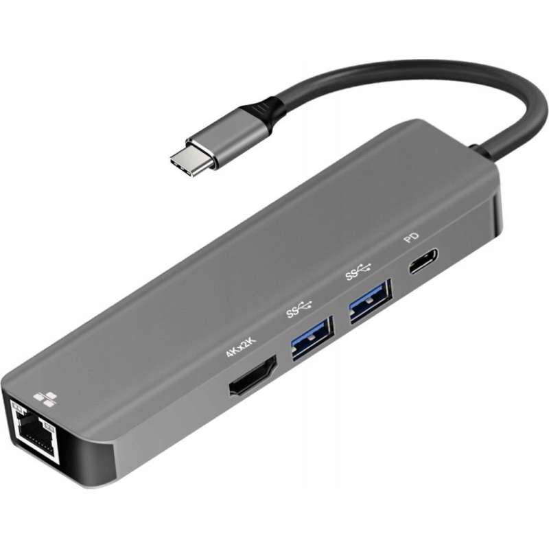 SPOTT-GR Art OEM-C15 - Docking Station με HDMI 4K, Ethernet, Type-C και USB-1 σε Ασημί Χρώμα