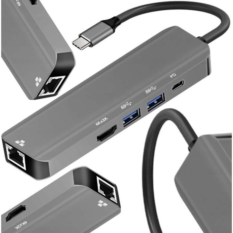 SPOTT-GR Art OEM-C15 - Docking Station με HDMI 4K, Ethernet, Type-C και USB-1 σε Ασημί Χρώμα