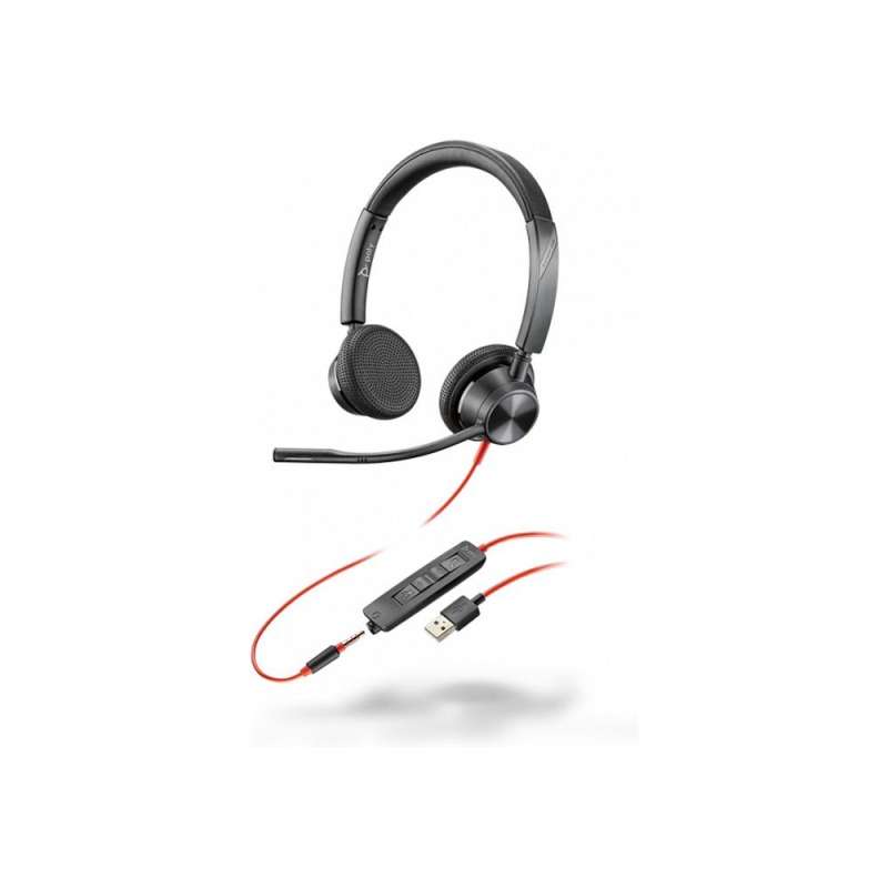 SPOTT-GR Poly Blackwire C3325 - Ενσύρματο Headset με Υποδοχή Jack 3.5mm / USB-A σε Μαύρο Χρώμα