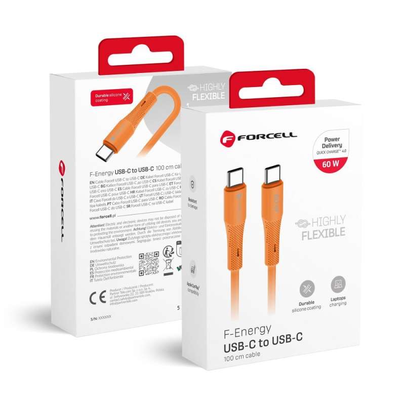 SPOTT-GR Forcell F-Energy C344 - Καλώδιο Type-C σε Type-C (QC4.0 PD 3A 60W) 1m σε Πορτοκαλί Χρώμα