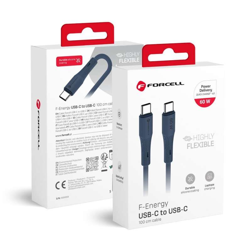 SPOTT-GR Forcell F-Energy C344 - Καλώδιο Type-C σε Type-C (QC4.0 PD 3A 60W) 1m σε Μπλε Χρώμα