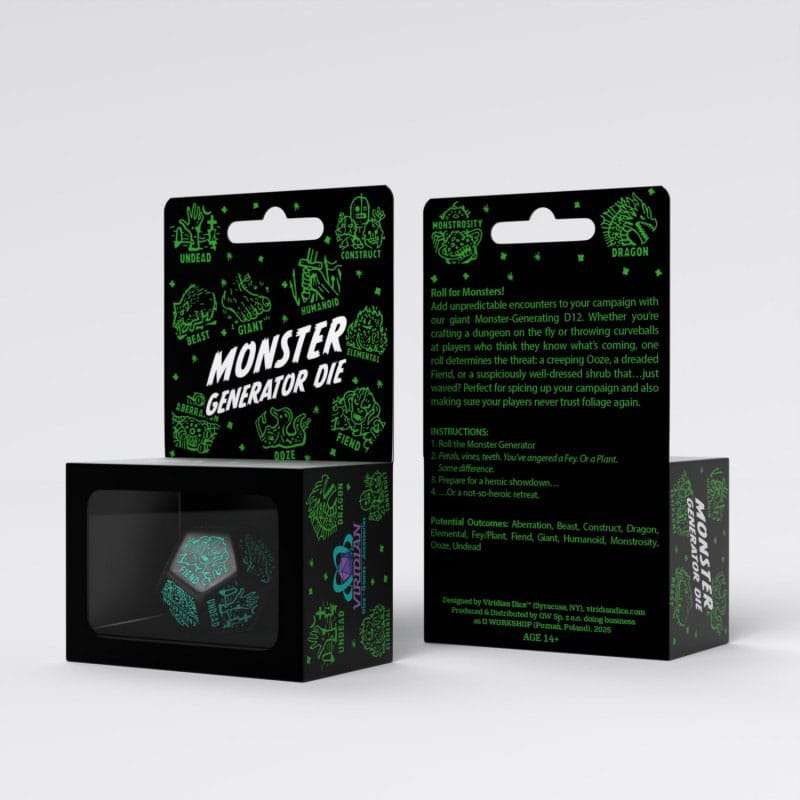 SPOTT-GR Viridian Jumbo - Ζάρι Monster Generator Die D12 σε Μαύρο Χρώμα