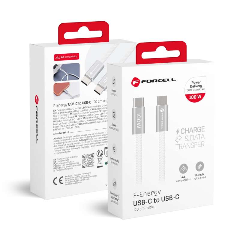 SPOTT-GR Forcell F-Energy ACYH23 - Καλώδιο Type-C σε Type-C (QC4.0 PD 5A 100W) 1.2m σε Άσπρο Χρώμα