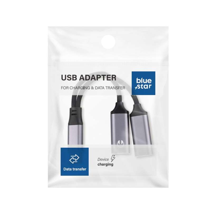 SPOTT-GR Blue Star Type-C Adaptor - Μετατροπέας Διπλής Εξόδου Type-C σε Γκρι Χρώμα (με Μέγιστη Ισχύ έως 25W)