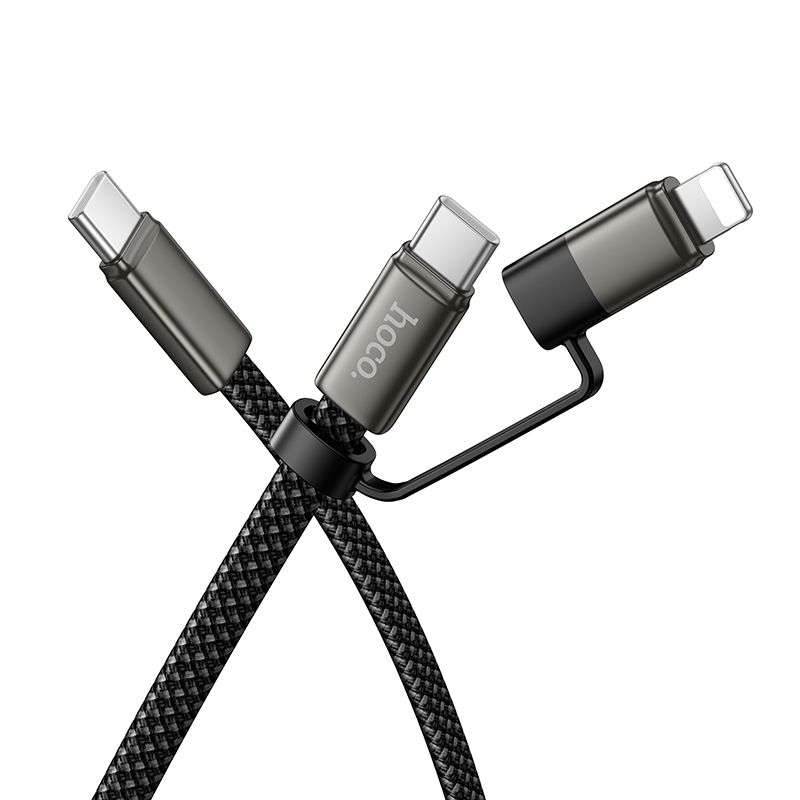 SPOTT-GR Hoco X125 - Flat Καλώδιο Type-C σε Type-C / Lightning 2 σε 1 (3A 60W) 1m σε Μαύρο Χρώμα