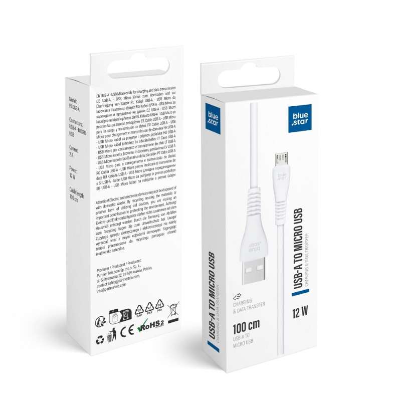 SPOTT-GR Blue Star PJ-DG3-A - Καλώδιο USB-A σε Micro USB (2A 12W) 1m σε Άσπρο Χρώμα