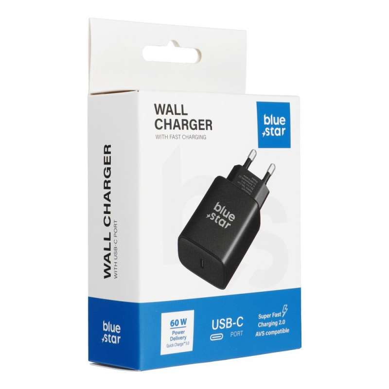 SPOTT-GR Blue Star TFB-AVS-60W - Φορτιστής με Υποδοχή Type-C (SFC2.0 3A 60W) σε Μαύρο Χρώμα