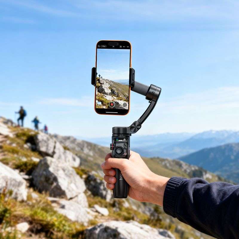 SPOTT-GR Hoco K91 - Gimbal με 3-Axis Σταθεροποιητή και Ασύρματο Χειριστήριο Bluetooth σε Μαύρο Χρώμα