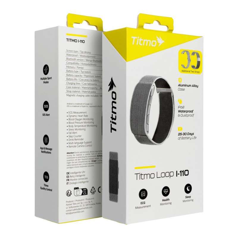 SPOTT-GR Titmo Loop i-110 - Fitness Band με Αδιαβροχοποίηση IP68 και Έξυπνους Μετρητές σε Ασημί Χρώμα
