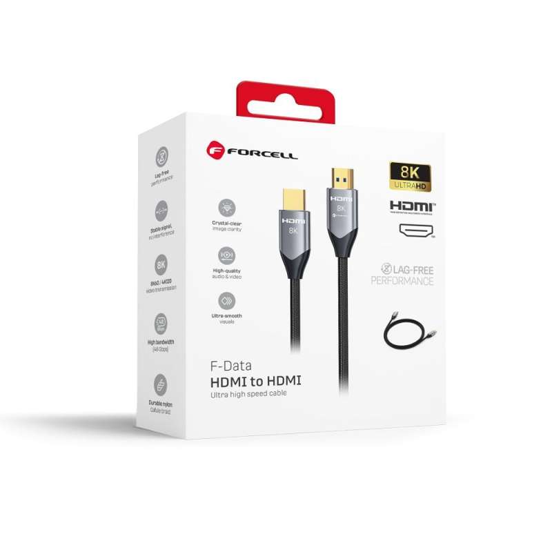SPOTT-GR Forcell Καλώδιο HDMI 2.1 με Ανάλυση 8K 60Hz / 4K 120Hz (Ultra High Speed, HDR, eARC, VRR, 48Gbps) 1m σε Μαύρο Χρώμα