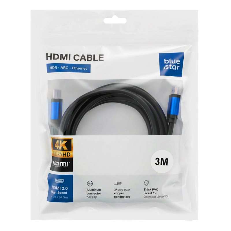 SPOTT-GR Blue Star Καλώδιο HDMI 2.0 με Ανάλυση 4K 120Hz (High Speed, HDR, ARC, Ethernet, AWM, 18Gbps) 1.5m σε Μαύρο Χρώμα