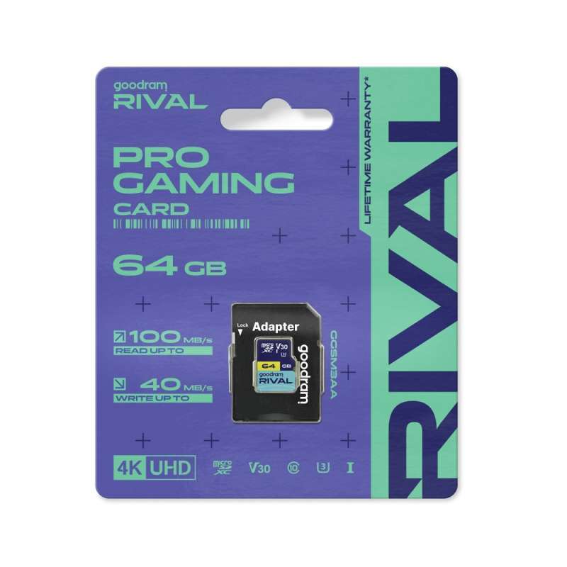 SPOTT-GR Goodram Rival -  Κάρτα Μνήμης microSD 64GB 100MB/s class 10 UHS-I V30 με Αντάπτορα SD