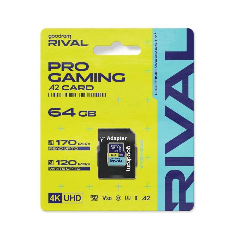 SPOTT-GR Goodram Rival -  Κάρτα Μνήμης microSD 64GB 100MB/s class 10 UHS-I V30 A2 με Αντάπτορα SD