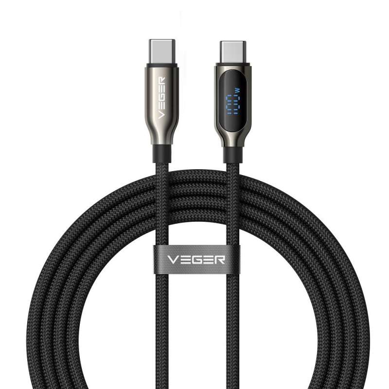 SPOTT-GR Veger CC1-XHJ  - Καλώδιο Φόρτισης Type-C σε Type-C (PD 5A 100W) 1.5m με Οθόνη Ενδείξεων LED σε Μαύρο Χρώμα